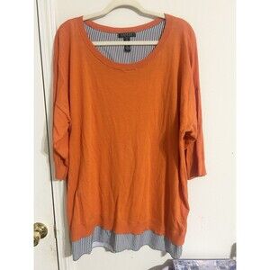 Lauren Ralph Lauren 3x Plus Orange Cotton Modal Layered Look Sweater  3/4 Sleeve
